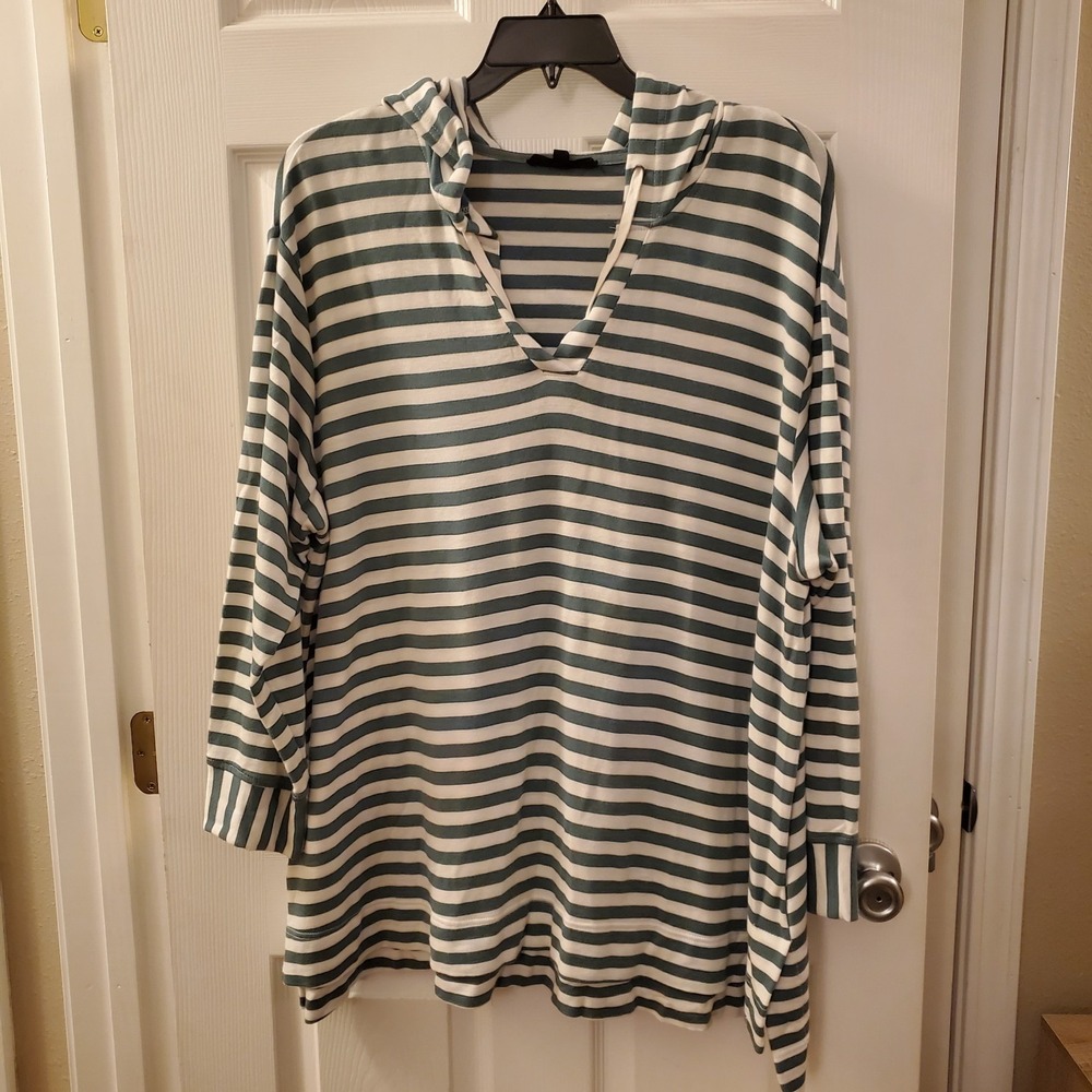 Jane + Delancey sz 2X hooded‎ tunic shirt striped casual comfort oversized